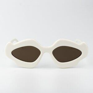 Loewe Sunglasses LW40109U 21E CURVY Shiny Ivory Brown Geometric BRAND NEW